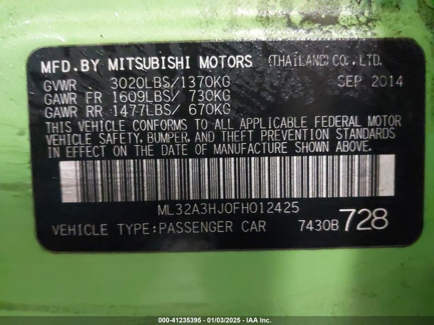 VIN ML32A3HJ0FH012425 2015 MITSUBISHI MIRAGE no.9