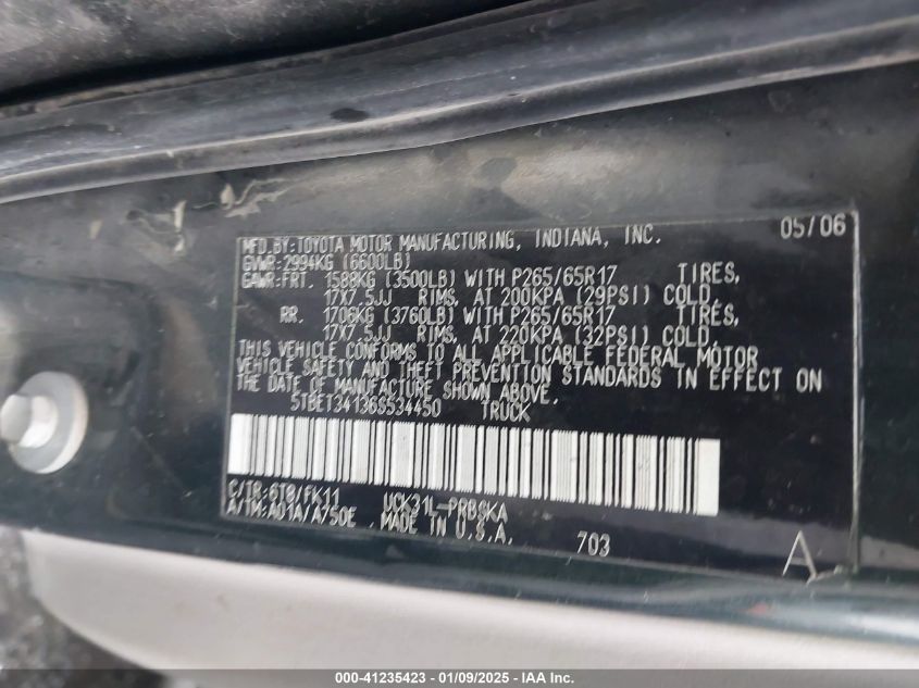 2006 Toyota Tundra Darrell Waltrip Edition/Sr5 V8 VIN: 5TBET34136FS34450 Lot: 41235423