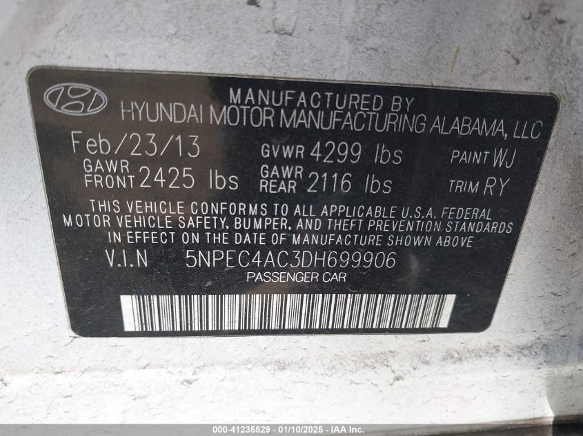 VIN 5NPEC4AC3DH699906 2013 Hyundai Sonata, Limited no.9