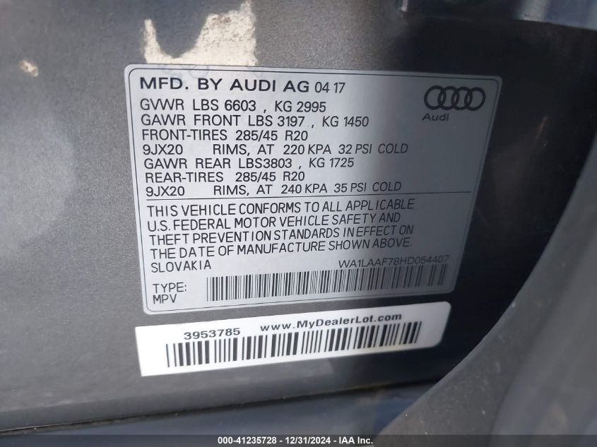 VIN WA1LAAF78HD054407 2017 AUDI Q7 no.9