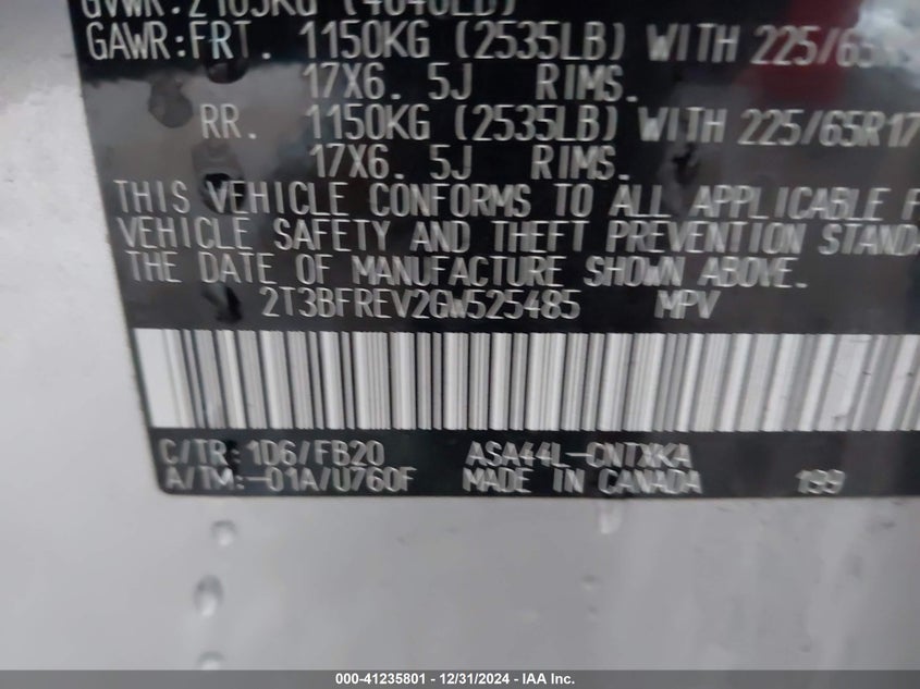 2016 TOYOTA RAV4 LE - 2T3BFREV2GW525485