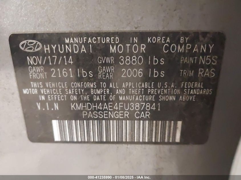 VIN KMHDH4AE4FU387841 2015 HYUNDAI ELANTRA no.9