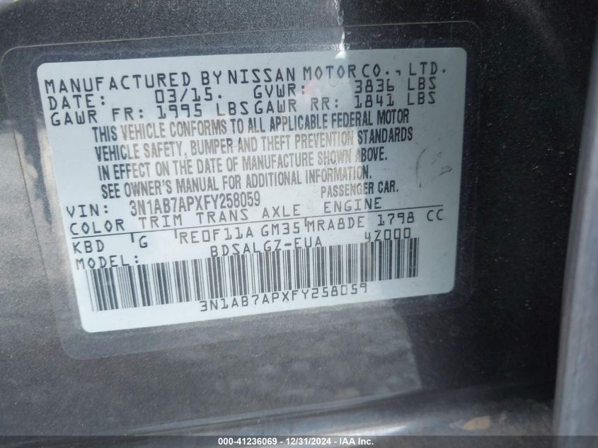 VIN 3N1AB7APXFY258059 2015 Nissan Sentra, SL no.9