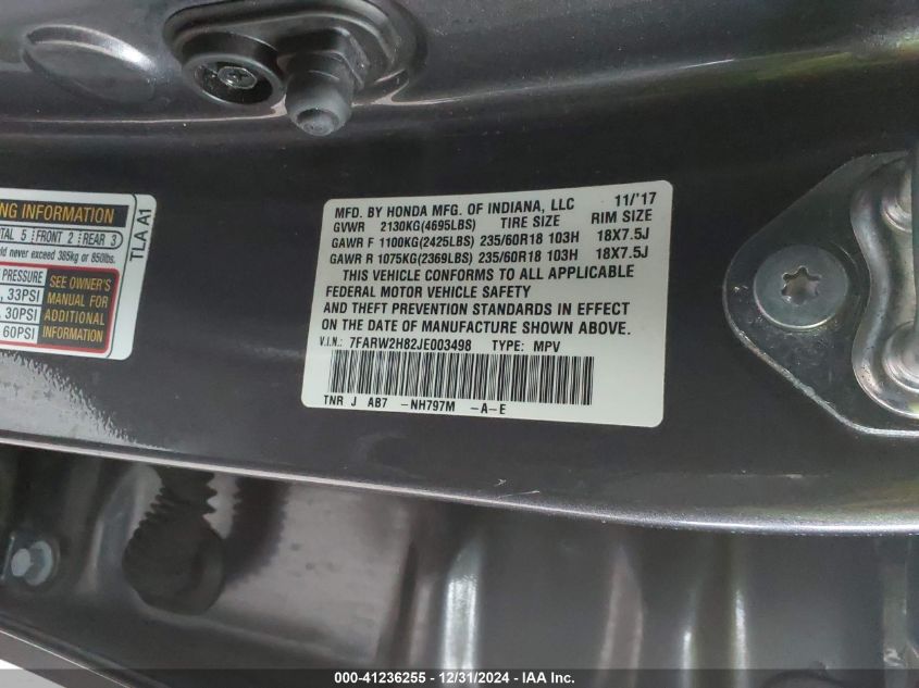 VIN 7FARW2H82JE003498 2018 HONDA CR-V no.9