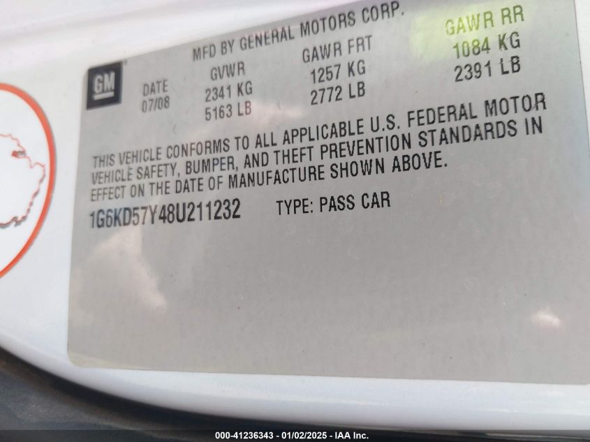 2008 Cadillac Dts 1Sb VIN: 1G6KD57Y48U211232 Lot: 41236343