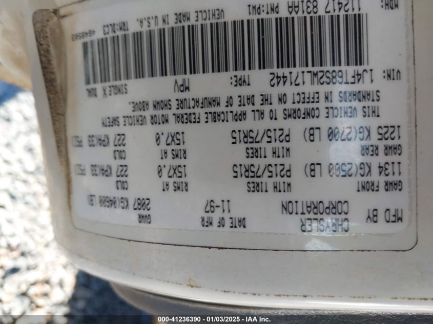 1998 Jeep Cherokee VIN: 1JFT68S2WL141442 Lot: 41236390