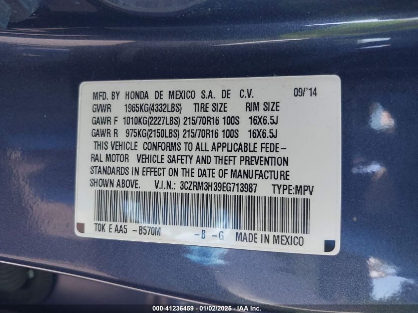 VIN 3CZRM3H39EG713987 2014 Honda CR-V, LX no.9