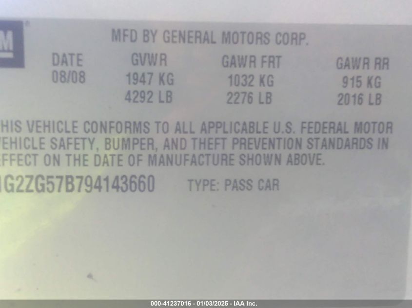 2009 PONTIAC G6 VIN: 1G2ZG57B794143660