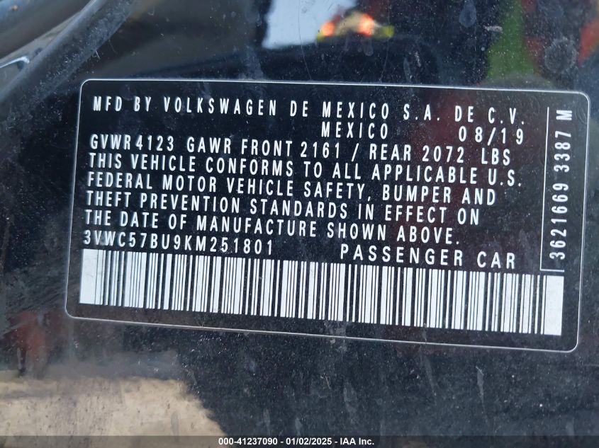 VIN 3VWC57BU9KM251801 2019 VOLKSWAGEN JETTA no.9