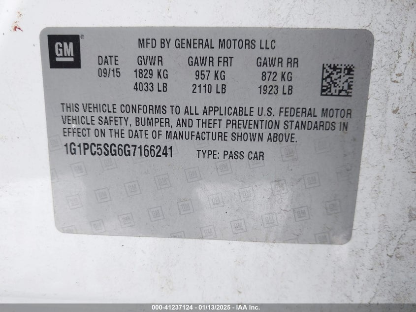 2016 CHEVROLET CRUZE LIMITED VIN: 1G1PC5SG6G7166241