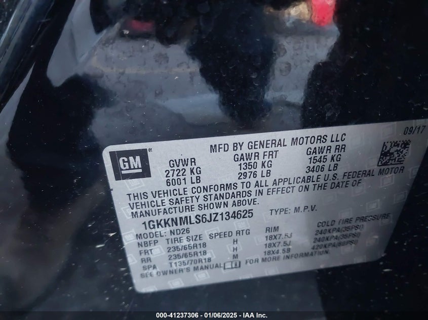 2018 GMC ACADIA VIN: 1GKKNMLS6JZ134625