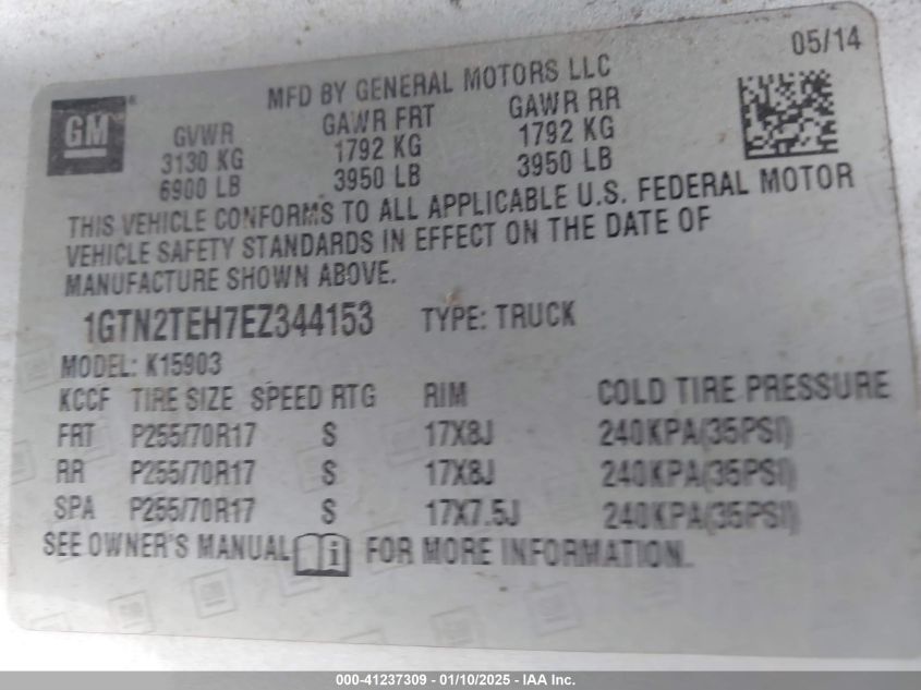 VIN 1GTN2TEH7EZ344153 2014 GMC Sierra, 1500 no.9