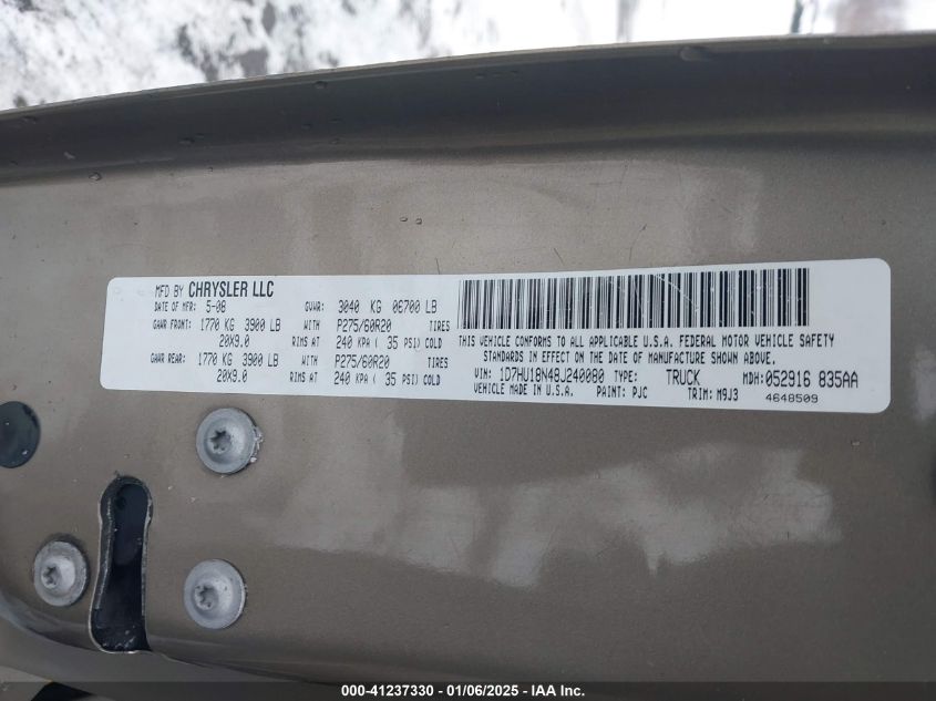 2008 Dodge Ram 1500 Slt VIN: 1D7HU18N48J240080 Lot: 41237330