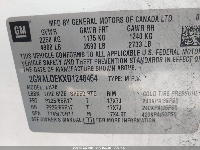 VIN 2GNALDEKXD1248464 2013 Chevrolet Equinox, 1LT no.9