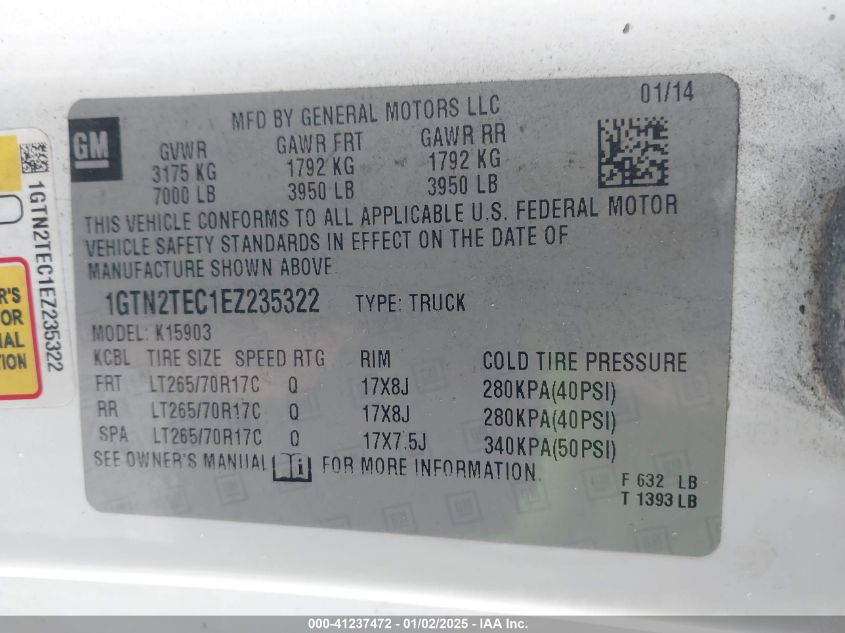 VIN 1GTN2TEC1EZ235322 2014 GMC Sierra, 1500 no.9