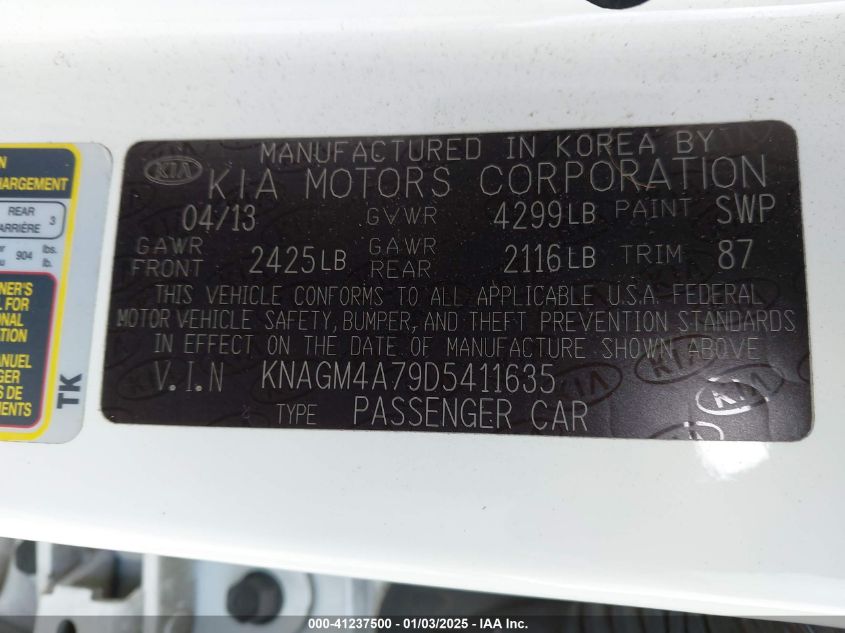 VIN KNAGM4A79D5411635 2013 KIA Optima, LX no.9