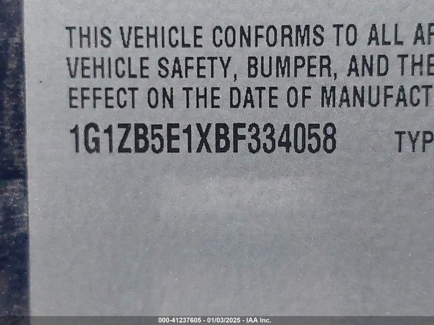 2011 CHEVROLET MALIBU VIN: 1G1ZB5E1XBF334058