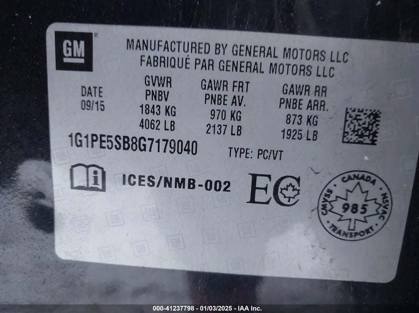 2016 CHEVROLET CRUZE LIMITED 1LT AUTO - 1G1PE5SB8G7179040