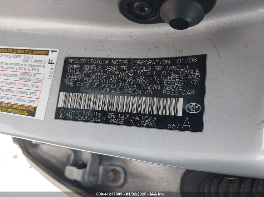 2009 TOYOTA COROLLA VIN: JTDBL40E399024188