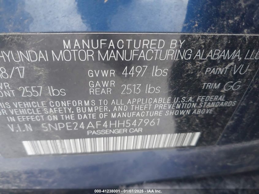 VIN 5NPE24AF4HH547961 2017 HYUNDAI SONATA no.9