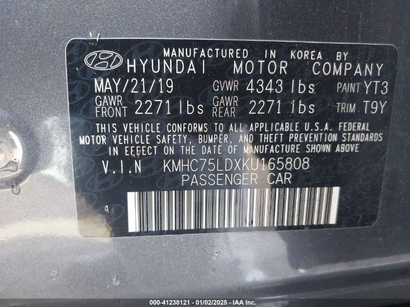 VIN KMHC75LDXKU165808 2019 Hyundai Ioniq, Plug-In H... no.9