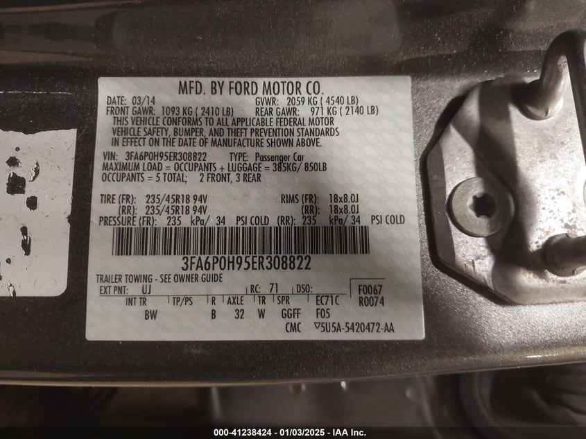 2014 FORD FUSION VIN: 3FA6P0H95ER308822