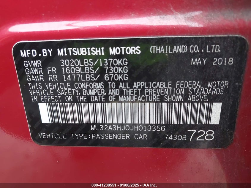 2018 MITSUBISHI MIRAGE ES - ML32A3HJ0JH013356