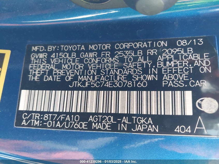 2014 SCION TC VIN: JTKJF5C74E3078160