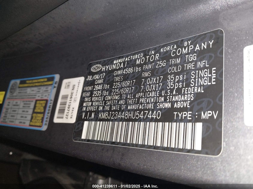 2017 HYUNDAI TUCSON SE - KM8J23A48HU547440