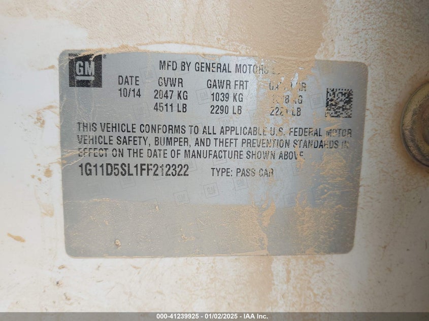 2015 CHEVROLET MALIBU 2LT - 1G11D5SL1FF212322