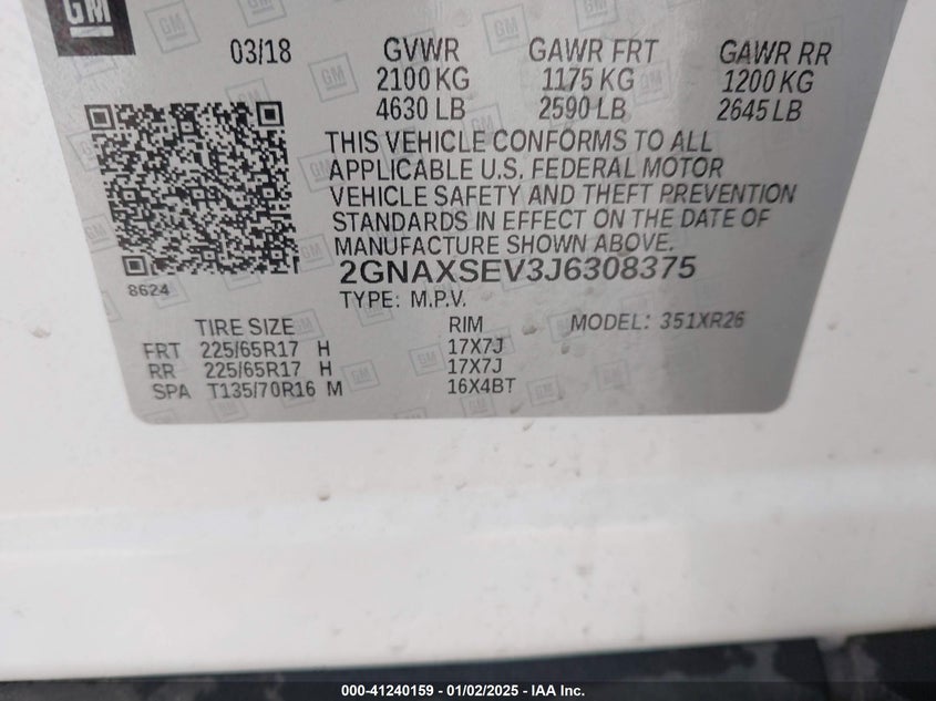 2018 CHEVROLET EQUINOX LT - 2GNAXSEV3J6308375