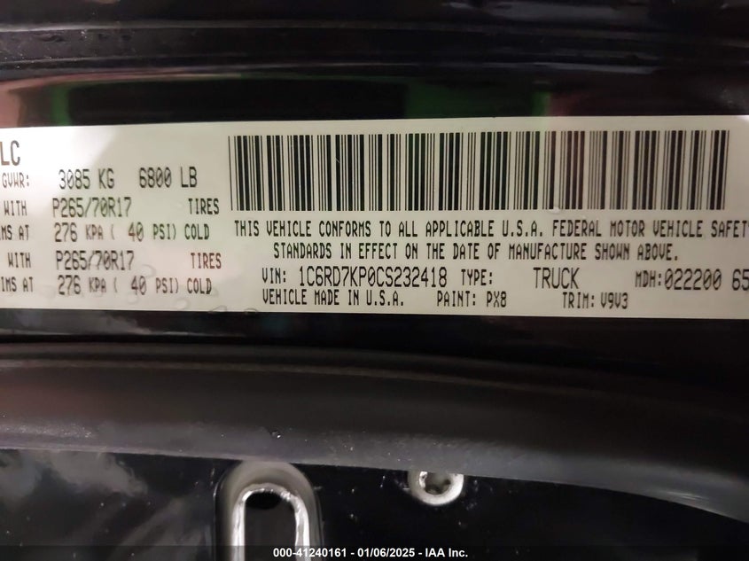 2012 RAM 1500 VIN: 1C6RD7KP0CS232418