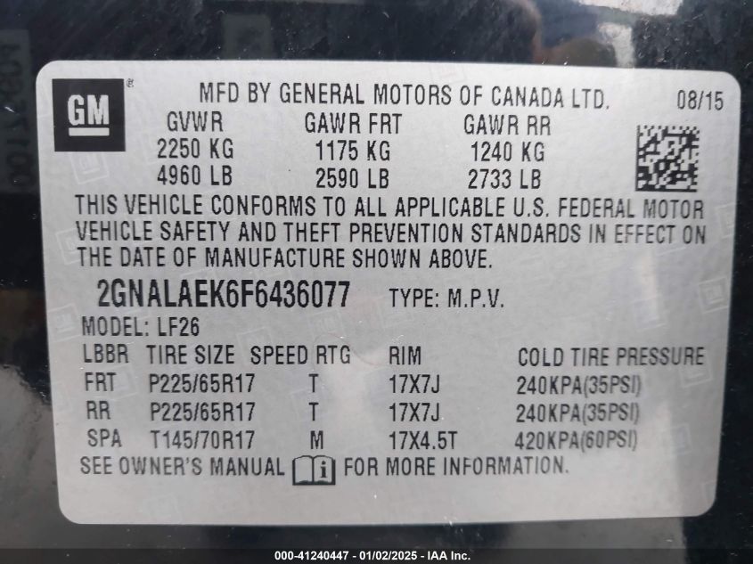 2015 CHEVROLET EQUINOX LS - 2GNALAEK6F6436077