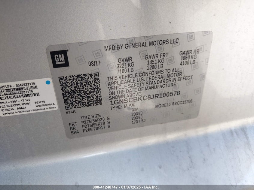 2018 CHEVROLET TAHOE LT - 1GNSCBKC8JR100578