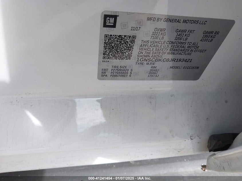 2018 CHEVROLET TAHOE C1500 LT - 1GNSCBKC0JR193421