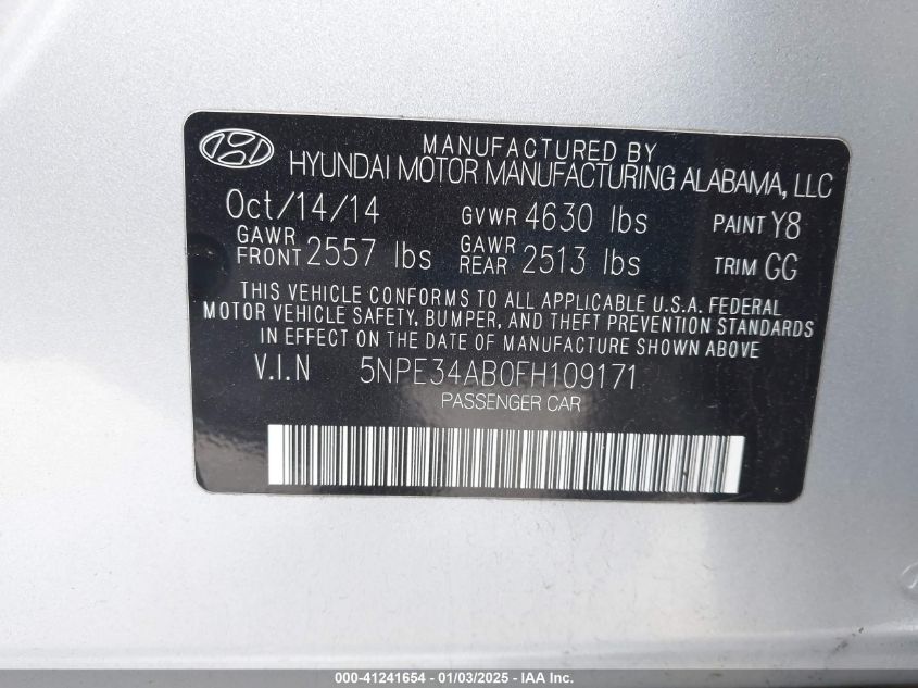 VIN 5NPE34AB0FH109171 2015 Hyundai Sonata, Sport 2.0T no.9