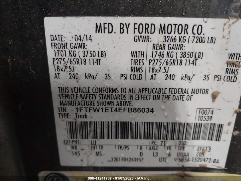 VIN 1FTFW1ET4EFB86034 2014 Ford F-150, Fx4/King Ran... no.9