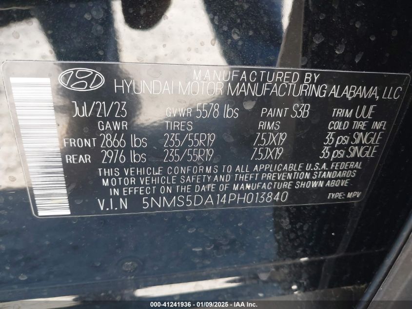 VIN 5NMS5DA14PH013840 2023 HYUNDAI SANTA FE HYBRID no.9