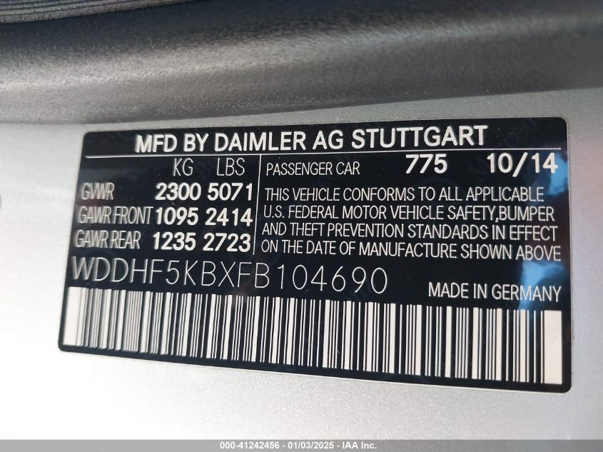 VIN WDDHF5KBXFB104690 2015 Mercedes-Benz E 350 no.9