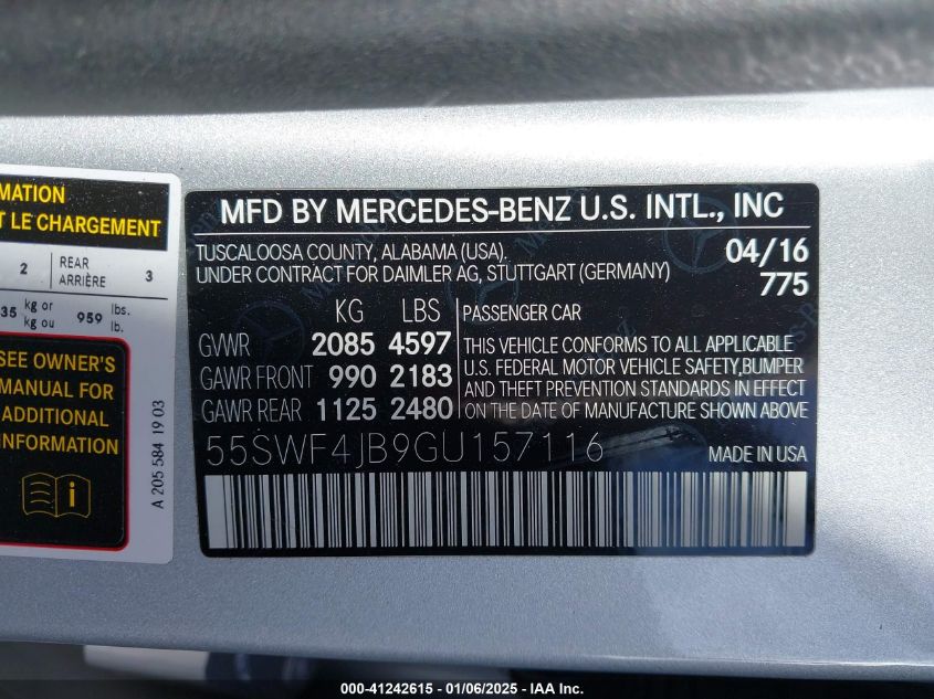 VIN 55SWF4JB9GU157116 2016 Mercedes-Benz C-Class, C... no.9