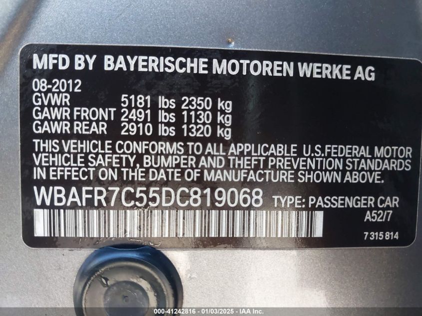 VIN WBAFR7C55DC819068 2013 BMW 5 Series, 535I no.9