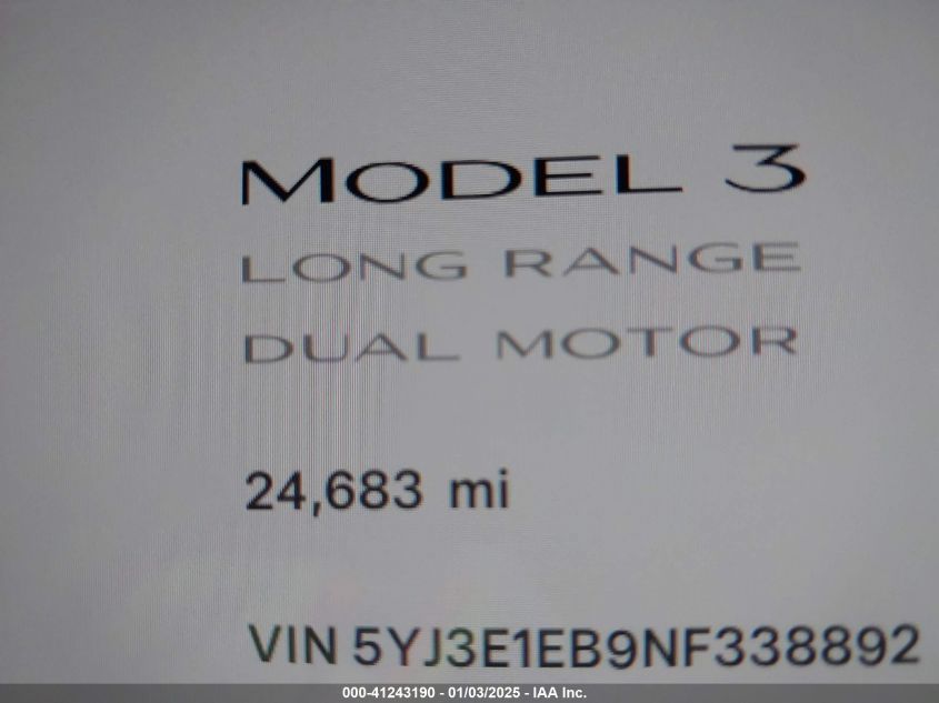 VIN 5YJ3E1EB9NF338892 2022 TESLA MODEL 3 no.14