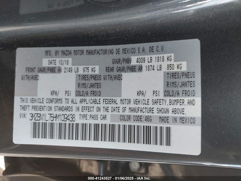 2017 MAZDA MAZDA3 TOURING - 3MZBN1L75HM109438