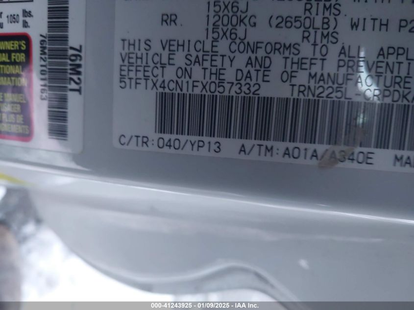 VIN 5TFTX4CN1FX057332 2015 Toyota Tacoma no.9