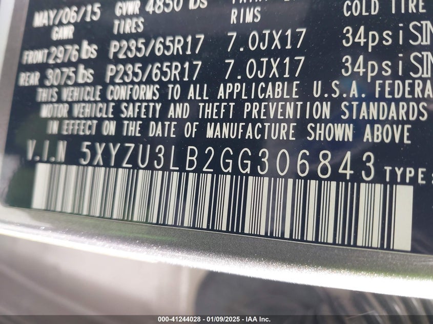 2016 HYUNDAI SANTA FE SPORT 2.4L - 5XYZU3LB2GG306843