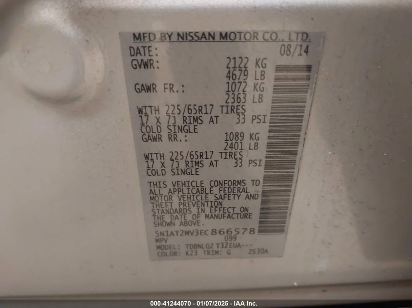 VIN 5N1AT2MV3EC866578 2014 Nissan Rogue, SV no.9