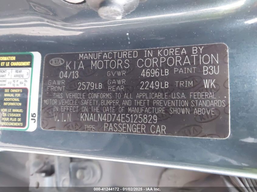 VIN KNALN4D74E5125829 2014 KIA CADENZA no.9