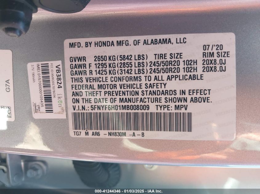 VIN 5FNYF6H01MB008009 2021 HONDA PILOT no.9