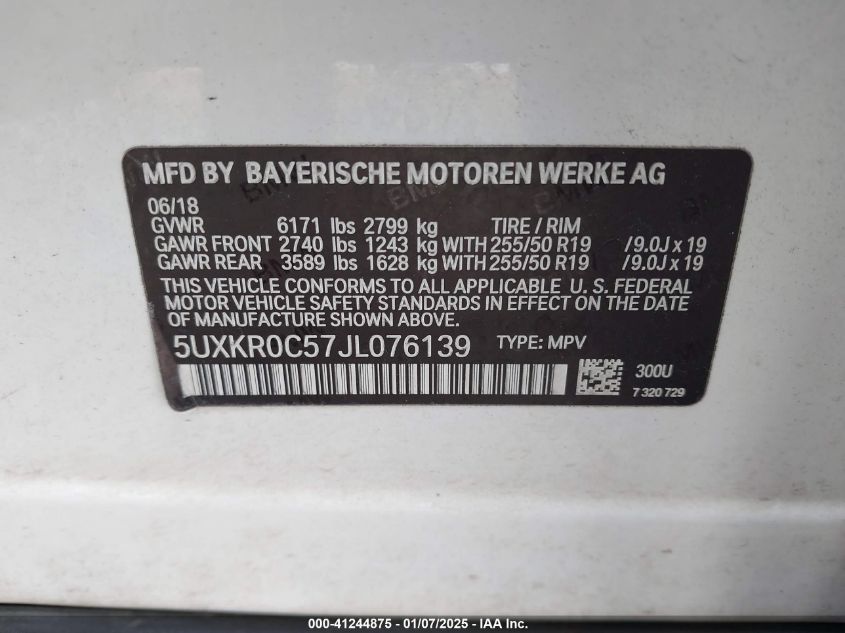 VIN 5UXKR0C57JL076139 2018 BMW X5, Xdrive35I no.9