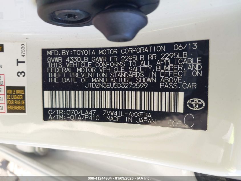 VIN JTDZN3EU5D3272599 2013 TOYOTA PRIUS V no.9